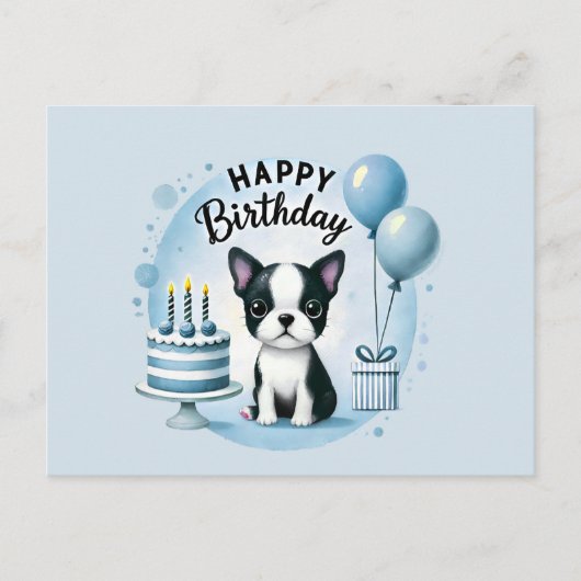 Boston Terrier Birthday Postc– Cute Dog Greeting C Postkarte (Vorderseite)