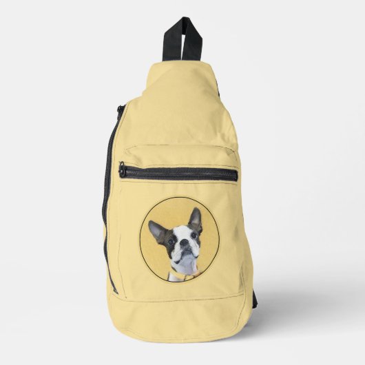 Boston Terrier Black and White Painting Dog Art Crossbody Bag (Vorderseite)
