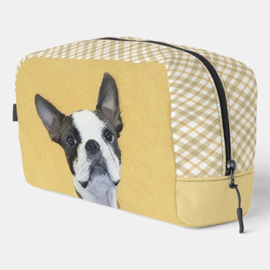 Boston Terrier Black and White Painting Dog Art Waschbeutel (Rechte Ecke)