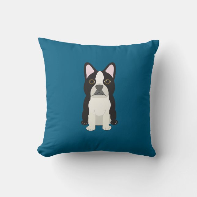 Boston Terrier blau Kissen (Vorderseite)