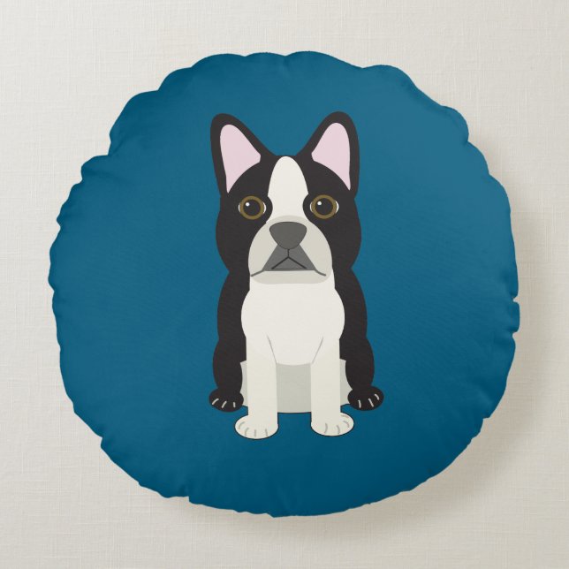 Boston Terrier blau Rundes Kissen (Vorderseite)