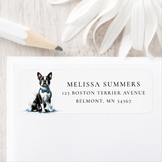 Boston Terrier Blue Bow Krawatte Rücksendeadresse (Insitu)