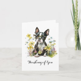 Boston Terrier Blume Brillen Denken Sie an Sie Karte