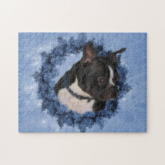Boston Terrier Blume Dog Art Foto Malerei Puzzle (Horizontal)