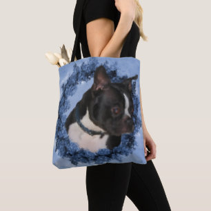 Boston Terrier Blume Dog Art Foto Malerei Tasche