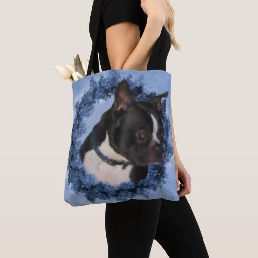 Boston Terrier Blume Dog Art Foto Malerei Tasche (Von Nahem)
