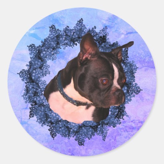 Boston Terrier Blume Wreath Dog Runder Aufkleber (Vorderseite)
