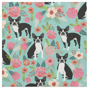 Boston Terrier Blumenstoffe - niedliches Stoffdesi Stoff