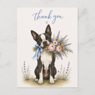 Boston Terrier Blumenstrauß Danke Postkarte