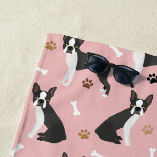 Boston Terrier Bones and Paws Beach Handtuch