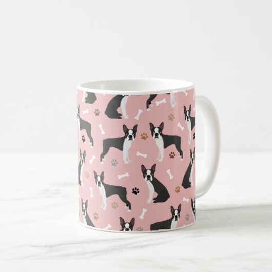 Boston Terrier Bones and Paws Coffee Tasse (VorderseiteRechts)