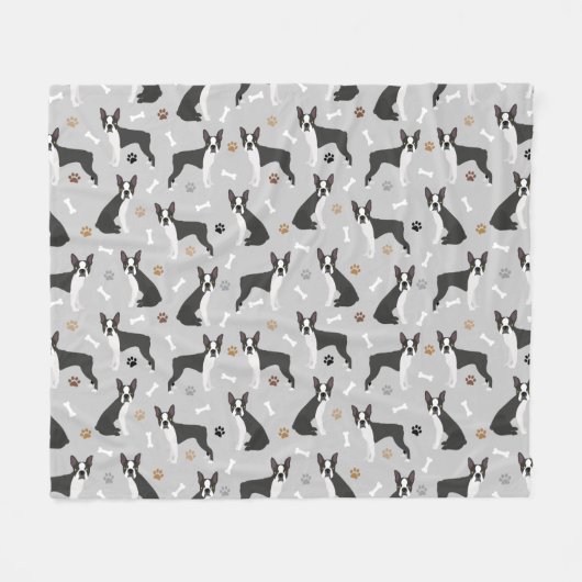 Boston Terrier Bones and Paws Fleece Blanket (Vorderseite (Horizontal))