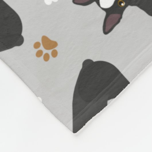 Boston Terrier Bones and Paws Fleece Blanket (Ecke)