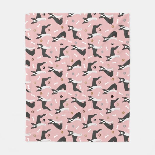 Boston Terrier Bones and Paws Fleece Blanket (Vorderseite)