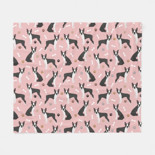 Boston Terrier Bones and Paws Fleece Blanket (Vorderseite (Horizontal))