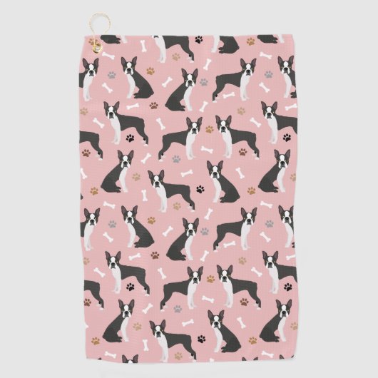 Boston Terrier Bones and Paws Golf Towel Golfhandtuch (Vorderseite)