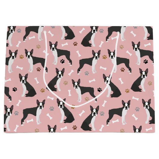 Boston Terrier Bones and Paws Große Geschenktasche Geschenktüte (Vorderseite)