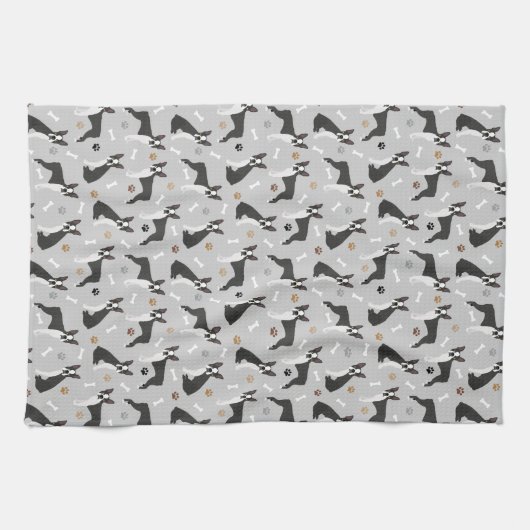 Boston Terrier Bones and Paws Kittuch Geschirrtuch (Horizontal)
