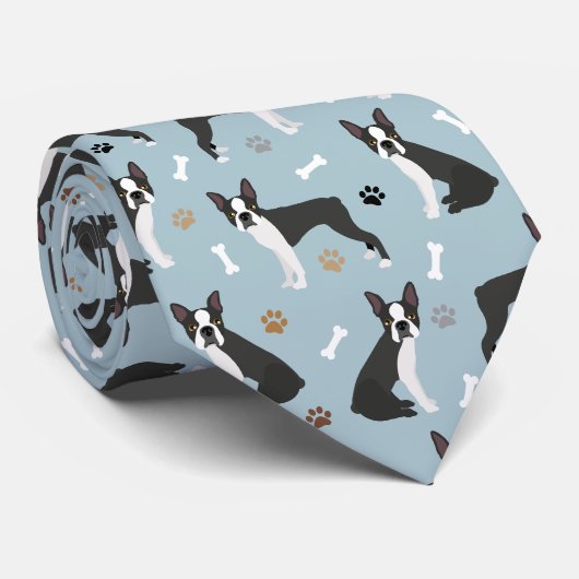 Boston Terrier Bones and Paws  Krawatte (Gerollt)