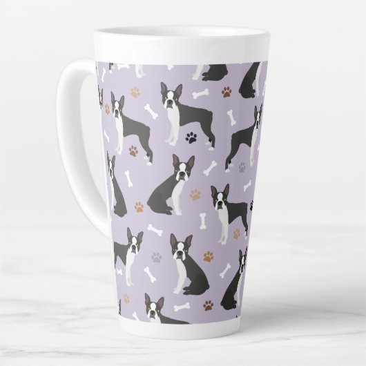 Boston Terrier Bones and Paws Latte Tasse (Linke Ecke)