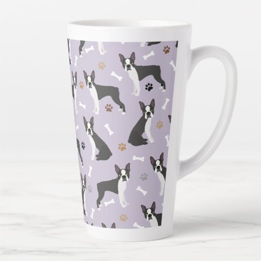 Boston Terrier Bones and Paws Latte Tasse (Rechts)