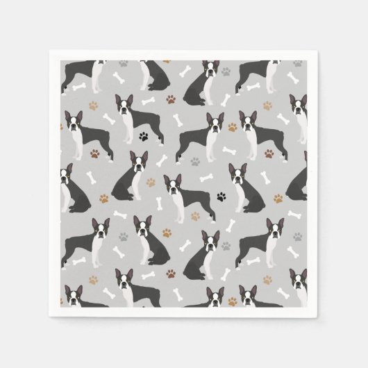 Boston Terrier Bones and Paws Napkins Serviette (Vorderseite)