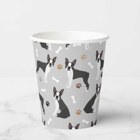 Boston Terrier Bones and Paws Paper Cups Pappbecher (Vorderseite)