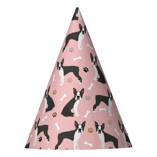 Boston Terrier Bones and Paws Party Hat Partyhütchen (Vorderseite)