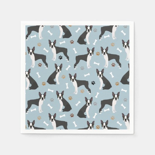 Boston Terrier Bones and Paws Serviette (Vorderseite)