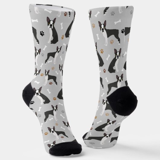 Boston Terrier Bones and Paws Socken (Gewinkelt)