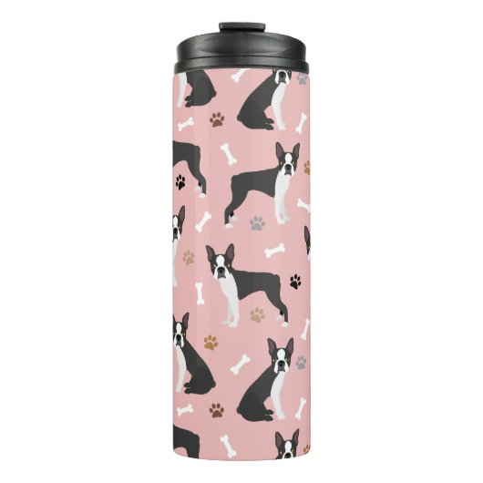 Boston Terrier Bones and Paws Thermal Tumbler Thermosbecher (Vorderseite)