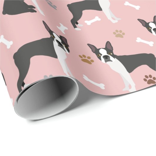 Boston Terrier Bones and Paws Wrapping Paper Geschenkpapier (Rolleneckpunkt)