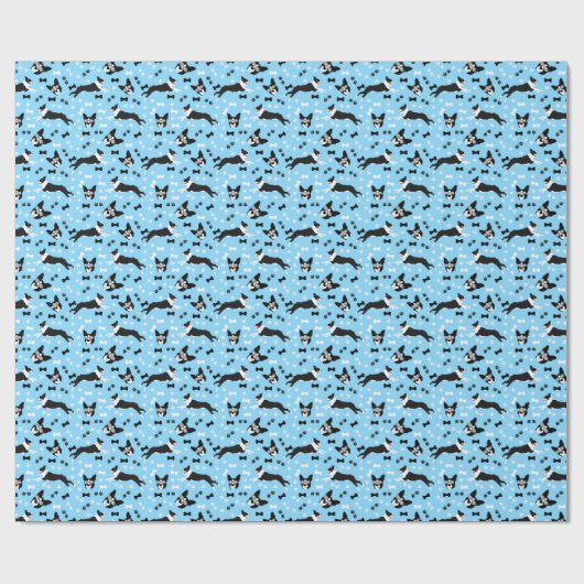Boston Terrier Bosties Blue Pattern dog Geschenkpapier (Flach)