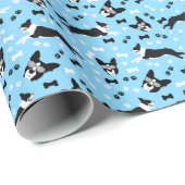 Boston Terrier Bosties Blue Pattern dog Geschenkpapier (Rolleneckpunkt)