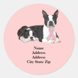 Boston Terrier Breast Cancer Address Label Runder Aufkleber