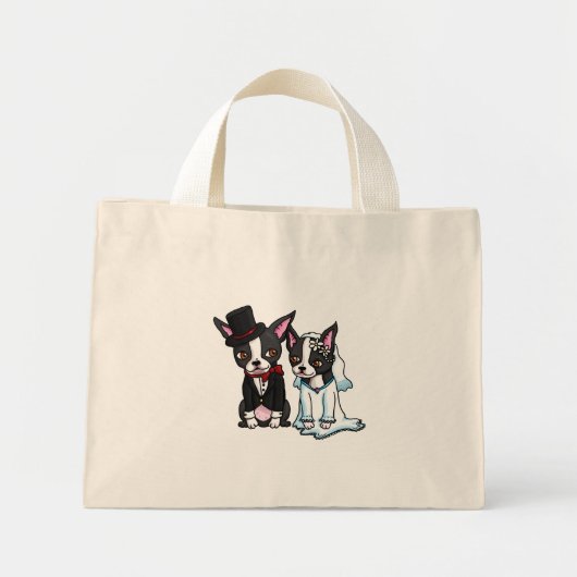 Boston Terrier Bride und Groom Mini Stoffbeutel (Vorne)