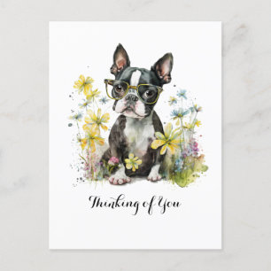 Boston Terrier Brille Floral In Gedanken bei Dir Postkarte