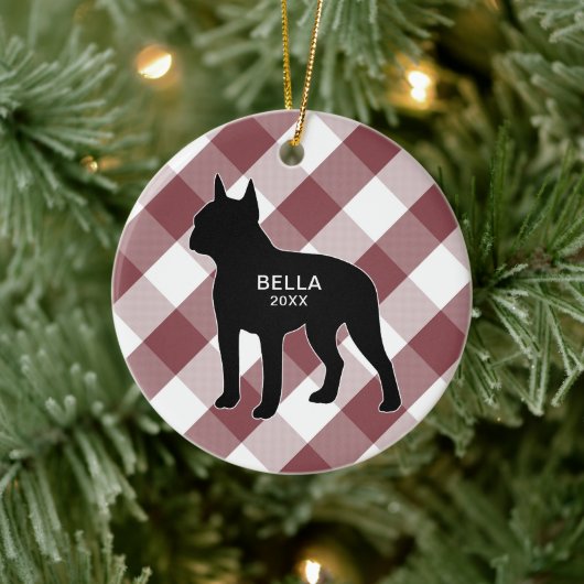Boston Terrier Buffalo Karo Keramik Ornament (Baum)
