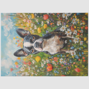 Boston Terrier Bunte Wildblumenfeld-Decoupage Seidenpapier