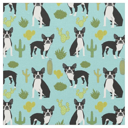 Boston Terrier Cactus Fabric Stoff (Nahaufnahme)