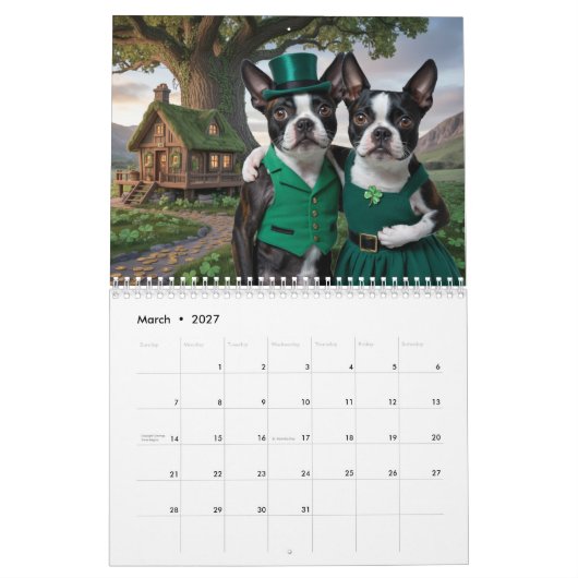 Boston Terrier Calendar Kalender (Mär 2027)