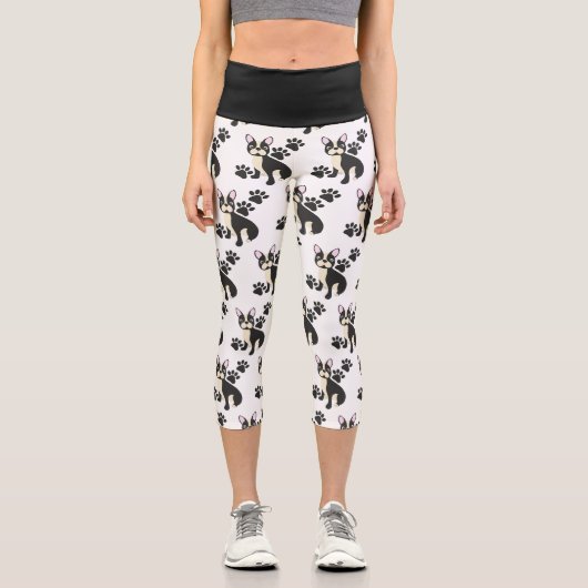 Boston Terrier Capris in Weiß und Schwarz (Vorderseite)