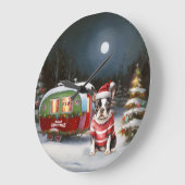 Boston Terrier Caravan Christmas Adventure Große Wanduhr (Winkel)