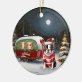 Boston Terrier Caravan Christmas Adventure Keramik Ornament (Links)