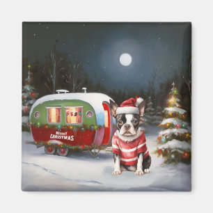 Boston Terrier Caravan Christmas Adventure Magnet