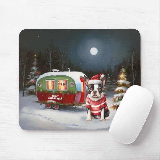 Boston Terrier Caravan Christmas Adventure Mousepad (Mit Mouse)