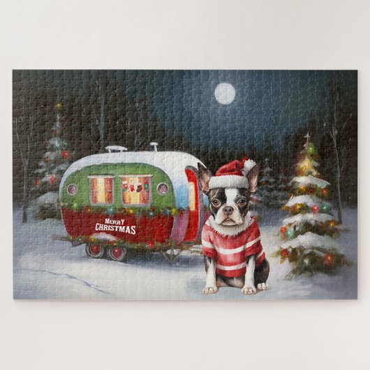 Boston Terrier Caravan Christmas Adventure Puzzle (Horizontal)