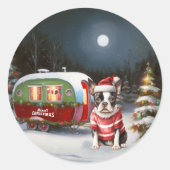 Boston Terrier Caravan Christmas Adventure Runder Aufkleber (Vorderseite)