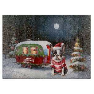 Boston Terrier Caravan Christmas Adventure Schneidebrett
