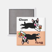Boston Terrier Cartoon Dirty / Clean Magnet (Vorderseite/Rückseite)